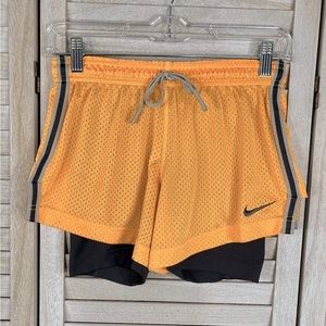 NIKE Pro Dri Fit Layered Activewear Shorts Yellow & Gray-XS